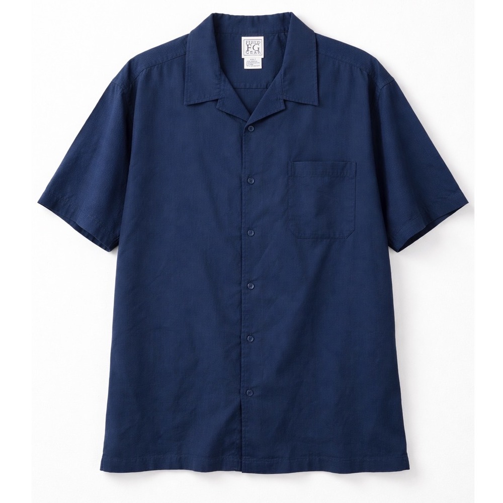 Field Gear Mens XXLT Navy Blue‎ Textured Cotton Camp Collar Short Sleeve Shirt